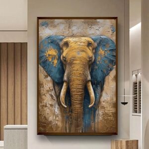 Abstract Lucky Blue Elephant Wall Painting for Living Room Decoration - Big Size With Frame - Multicolor - 20X30 Inches/(50X71Cm)