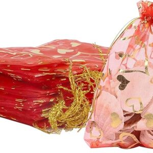 12 Red Printed Organza Net Bags 5x7 inch, Christmas Candy Gift Bag Shagun Gift Pouch Wedding Christmas Favor Bags Drawstring Christmas Xmas Newyear