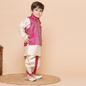 Kids Dhoti Kurta Set for Boys | Ethnic Wear for Kids | Cotton Full Sleeve Boy Ethnic Outfit | Kids Wear for Weddings & Festivals | Stylish Kids Boys Dress with Woven Waistcoat