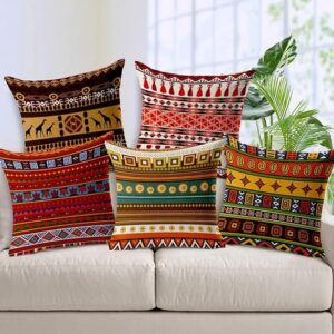 Set Of 5 Decorative Hand Made Jute Throw/Pillow Cushion Covers - (16 X 16 Inches), 50 TC, Multi
