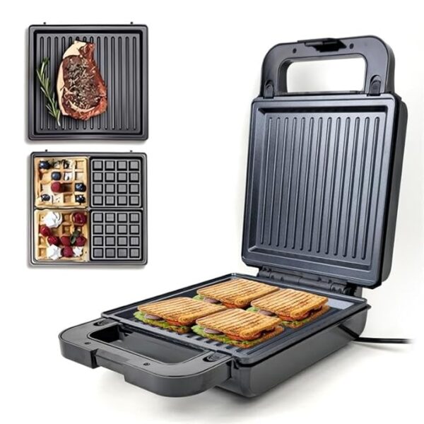 2 in 1 Sandwich Maker Electric 4 Slice with Grill and Waffle Attachement | Non Stick Detachable Waffle Maker & Toaster Sandwich Maker Electric