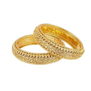 Gold Plated American Studded Royal Style Broad Golden Antique Kada Bangle Jewellery Combo Of 2 For Girls & Women