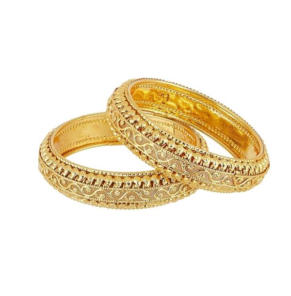 Gold Plated American Studded Royal Style Broad Golden Antique Kada Bangle Jewellery Combo Of 2 For Girls & Women