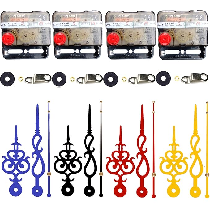 4 Combo of Sonam Plastic Quartz 12 mm Sweep and Silent Movement Machine for Wall Clock with Fancy (Gold+Black+Red+Blue)