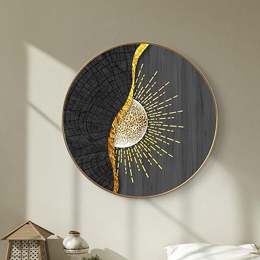 paintings Abstract sunrise modern art Premium lamination Golden Slim Frame 58 cm x 58 cm Large Size, For Home/Office/Hotel painting GR-18