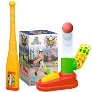 Automatic Ball Shooter with Bat | Plastic Pitcher Power Shot Game Bat-Ball | Multicolor (Pack of 1)