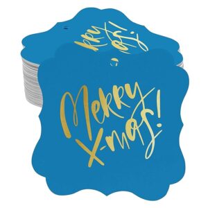 Hang Tags Merry X-Mas Christmas Favor Bracket Shape Gift Tags Gold Foil Bonbonniere Tag Pack of 50