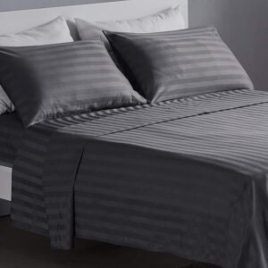 WAREHOUSE 180 TC Stripe 1 King Size Double Bedsheet with 2 Pillow Covers 90x91 inches-Dark Coffee