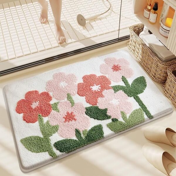 Mat Rugs Non-Slip Abstract Bath Rugs Cute Mat Washable for Tube |Rectangular Door Mat for Home |Drawingroom |Easy Clean Indoor and Outdoor Floor |Baby Pink |