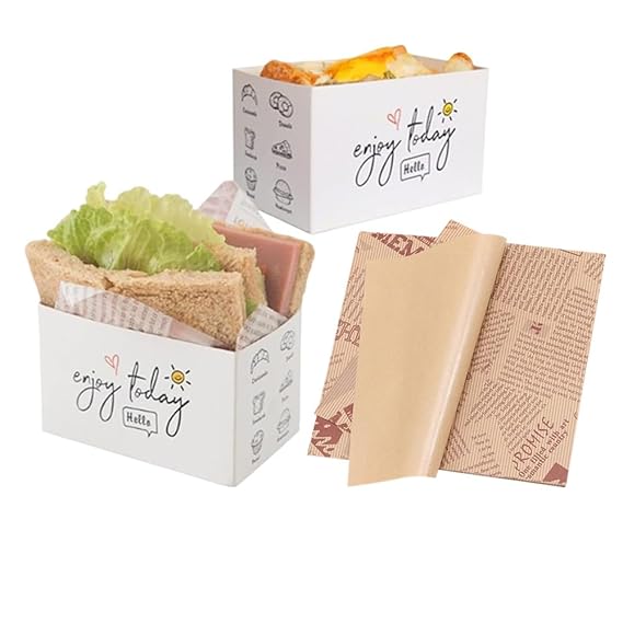50 Pack Paper Take Out Containers,Mini Burger Boxes,Sandwich Take Out Boxes with 50 Sheets of Oil Paper for Restaurant, Picnic and Party Food Containers ?