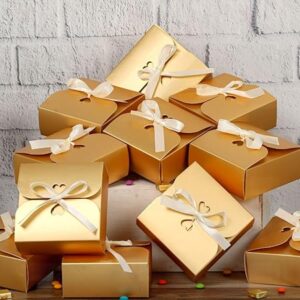 12 Pcs Multipurpose Folding Gift Boxes with Ribbon | Golden Decorative Empty Boxes for Diwali & Deepwali, Wedding, Birthday & Party Return Gifts, Festive Hampers (Golden)