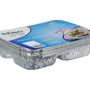 Aluminum 10 Disposable Compartment Foil Plates With Lid, 61 Micron Food Grade Serving Dishes, Silver