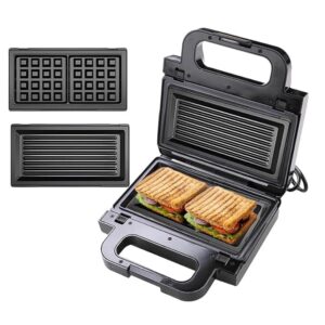 2 in 1 Waffle Maker and Sandwich Plates 850W | 2 Slice Detachable Non-stick Plates, Stainless Steel Body