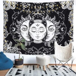 HANDICRAFTS Tapestry Tarot Sun Wall Hanging Cotton Wall Hanging Tapestry Wall Hanging (Black, 84X54 Inches)