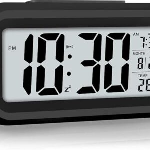 Digital Alarm Clock with Automatic Sensor, Date and Temperature Display, Compact Desk Table Clock for Students, Home, Office, Bedroom, Living Room,Home Decor, Corporate Use (Black Digital)