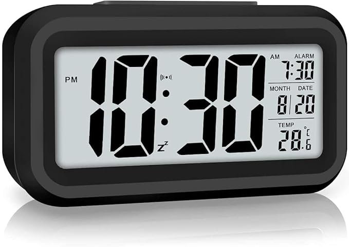 Digital Alarm Clock with Automatic Sensor, Date and Temperature Display, Compact Desk Table Clock for Students, Home, Office, Bedroom, Living Room,Home Decor, Corporate Use (Black Digital)