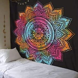 HANDICRAFTS Tapestry Mandala Flower Cotton Tapestry Wall Hanging (Multicolour, Twin Size-84x54 Inches)