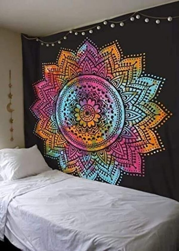 HANDICRAFTS Tapestry Mandala Flower Cotton Tapestry Wall Hanging (Multicolour, Twin Size-84x54 Inches)