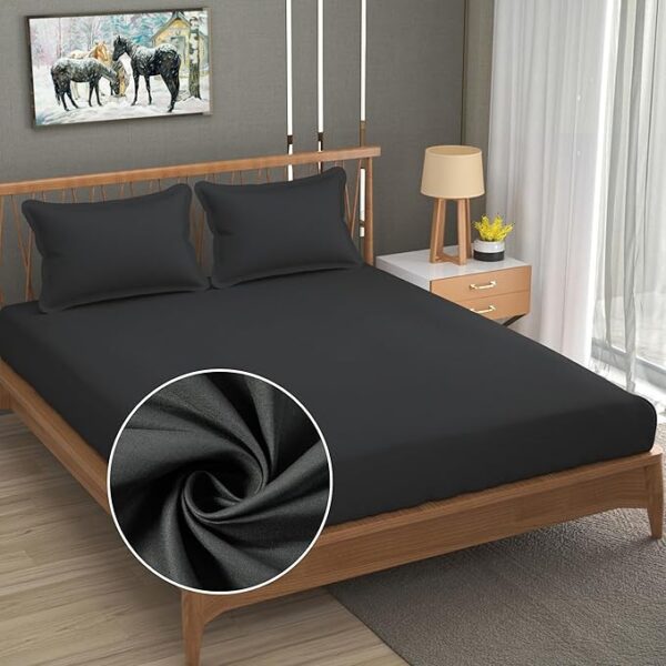 Cotton Bedsheet for Double Bed King Size - 108x108 Inch Grey Bed Sheet with 2 Pillow Covers, 350 Thread Count, Premium Comfort Cotton Bedsheets for Home, Hotels & Guest House
