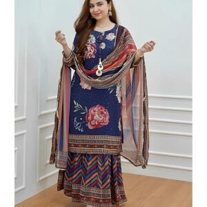 Women Croset Embroidered Printed Kurta and Sharara Set with Dupatta