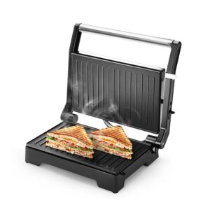 1000 W Electric Panini Sandwich Maker, Grill & Toaster | Non-stick Coating Cast Aluminum Plates | Adjustable Height Control & Floating Hinges (Metallic Silver)