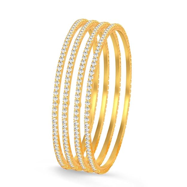 Gold Plated Set OF 4 Australian Diamond Single Line Bangle for Women