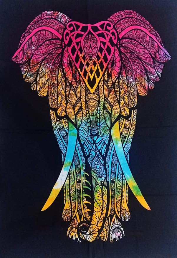 Elephant Front Tie Dye Mandala Tapestry Hippie Hippy Celestial Wall Hanging Indian Bohemian Tapestries (Multicolour 1, Poster (30x40 Inches))