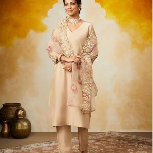 Women's Kurta Pant Set with Embroidered Organza Dupatta | Viscose,Rayon