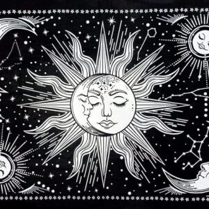 Cotton Psychedelic Sun Moon Tie Dye Mandala Hippie Hippy Celestial Wall Hanging Indian Bohemian Tapestries (Black And White, 40X30 Inches)