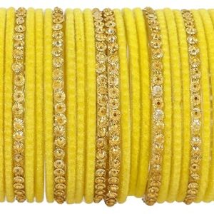 Glass & Golden Beads Velvet Bangle Set For Women and Girls | Velvet Chudi | Traditional Chudi Set | Designer Girl's Bangles Bracelet | Wedding, Party, Festive, Daily- Set of 34