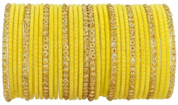 Glass & Golden Beads Velvet Bangle Set For Women and Girls | Velvet Chudi | Traditional Chudi Set | Designer Girl's Bangles Bracelet | Wedding, Party, Festive, Daily- Set of 34