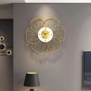 White Gold Handmade Metal Wall Clock ? Wire Design, Silent Ticking, Decorative Wall Hanging Clock for Bedroom, Living Room, Dining Room, and Hallway (53x53cm) (Design 1)