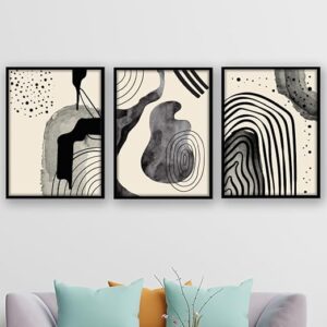 Abstract Line Art Wall Decor | Set of 3 Framed Paintings for Home Decoration | Minimalist Wall Art for Living Room, Bedroom, Office & Cafe | 13x19 Inch Modern Prints (Theme: Abstract, Pattern: Line Art)