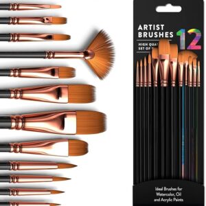 Painting Brushes Set of 12 Professional Round Pointed Tip Nylon Hair Artist Acrylic Paint Brush for Acrylic/Watercolor/Oil Painting(I)