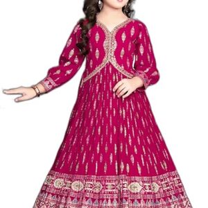 Button New Wine Ethnic Long Party Kids Gown for Girls Maxi Dress