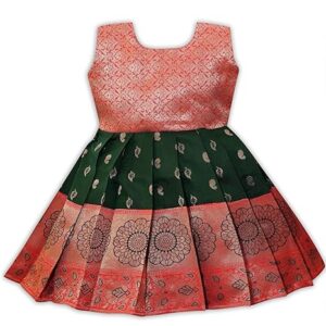 WORLD Baby Girls South Indian Traditional Pattu Pavadai Tapeta Silk Frock Dress