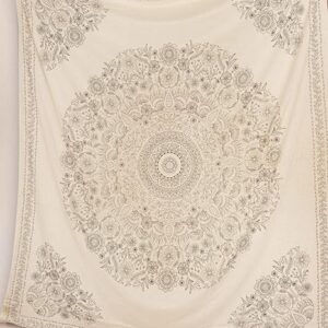 Tapestry Wall Hanging, Medallion Indian Cotton Printed Floral Art, Wall D?cor Tapestries - Large, Beige, 3.94 Inch