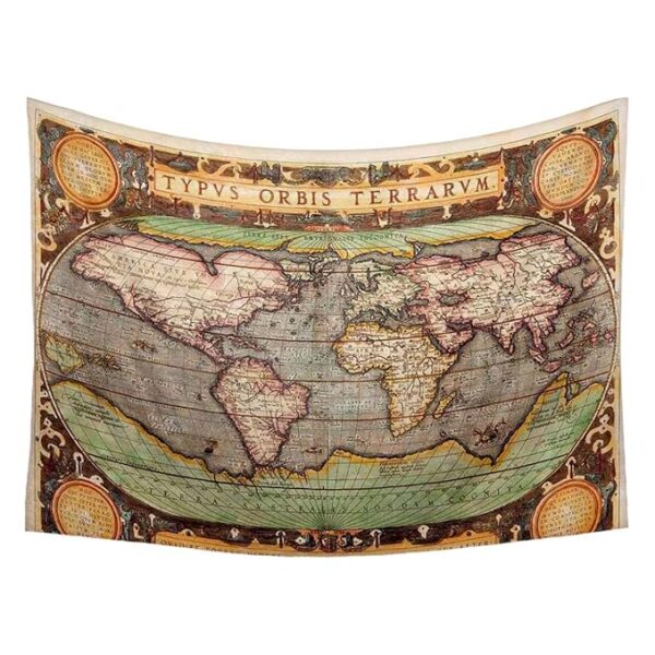 Photo of an Old Map 1587 Typvs Orbis Terrarvm Velvet Fabric Painting Tapestry | Wall Art Hanging 26.3 x 20 inch (67 x 51 cms)