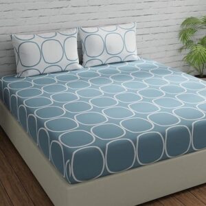 Ahmedabad Cotton 144 Tc Cotton Bedsheet for Double Bed King Size with 2 Pillow Covers | 9Ft X 9Ft, Blue & White