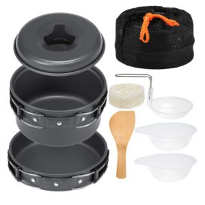 8Pcs Camping Cooking Set with Cookware Bowl Pot Pan, Aluminium Camping Cooking Utensils with Portable Bag for Outdoor Camping, Lightweight Camping Accessories