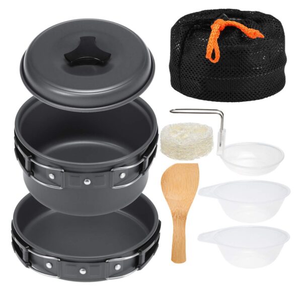 8Pcs Camping Cooking Set with Cookware Bowl Pot Pan, Aluminium Camping Cooking Utensils with Portable Bag for Outdoor Camping, Lightweight Camping Accessories