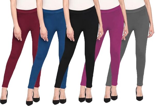 Womens Slim Fit Lycra Stretchable Jeggings,Ankle Length with Elasticated Waistband, Womens Plain Jeggings (Multi Color & 26 to34)(5 Pack)