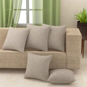 Weaves Jute Texture Cushion Covers, 16 X 16 Inches, Beige, Set of 5, 250 tc