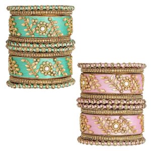Silk Thread Kundan & Stone Studded Chuda Bangles Set Gift for Women