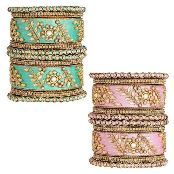 Silk Thread Kundan & Stone Studded Chuda Bangles Set Gift for Women