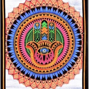 HANDICRAFTS Tapestry Good Luck Hamsa Fatima Hand Mandala Psychedelic Gypsy Hippie Boho Bohemian Cotton Wall Hanging Poster Room Lounge Window Decoration (40 X 30 Inches)