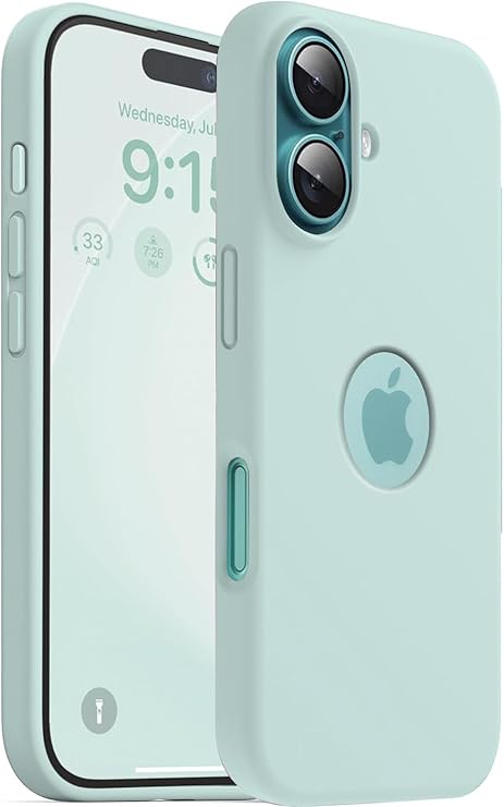 Microfiber Logo Cut Cover Compatible for iPhone 16 Case Liquid Silicone Cases Full Body 4 Layer Protective Covers Shockproof Back Cover with High Raised Camera Lips (6.1 inch, Mint Green)