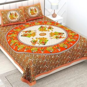 Yang Mandala Printed 144 TC Cotton Double Bedsheet with 2 Pillow Covers, Superior Black-Pack of 1