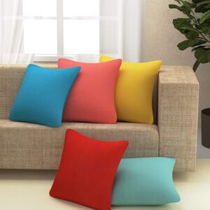 Weaves Cotton Canvas Decorative Cushion Covers, (16 X 16 Inches), Set Of 5, Multicolour, 250 tc