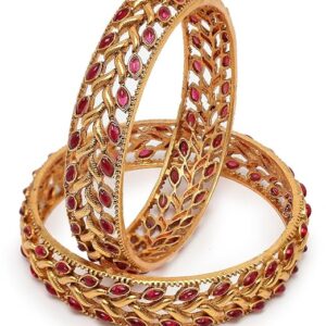 Traditional Gold Plated Red And Green Kada Bracelet Bangle Jewellery Set for Women & Girls